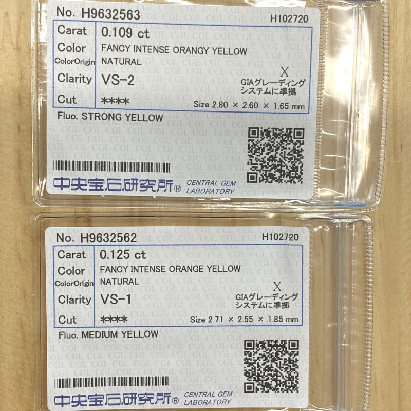 FANCY INTENSE ORANGY YELLOW 0.125ct＆0.109ct/X/RT0422/CGLの商品画像_5